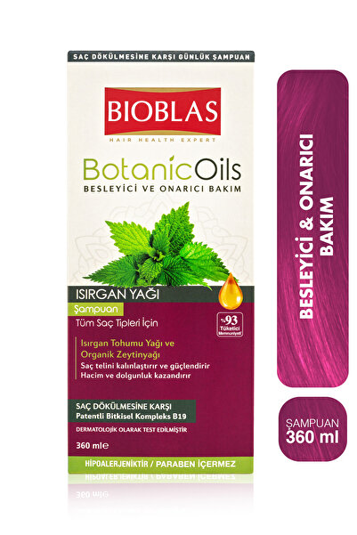 Bioblas Botanic Oils Isırgan Organik Zeytinyağı Şampuan 360 ml - Dolgunlaştırıcı, Saç Dökülmesine Karşı