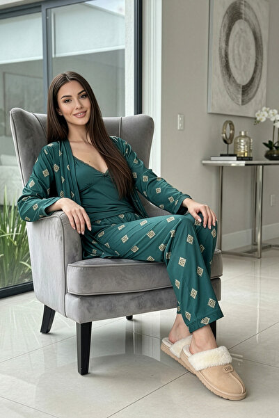Pijamaevi Costum de pijama pentru femei tricotat exclusiv Emerald Mozaik cu halat
