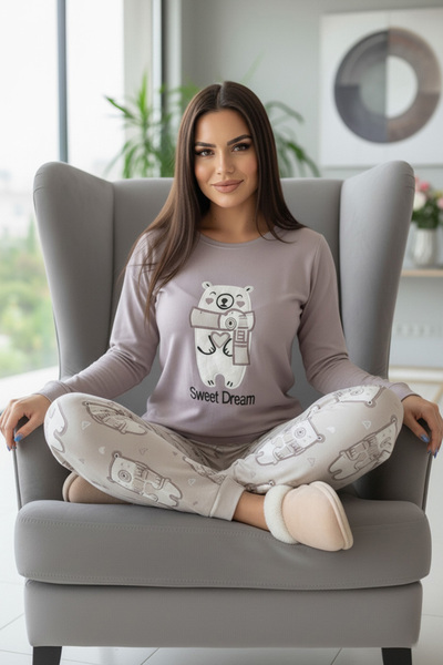 Pijamaevi Σετ γυναικεία θερμική πιτζάμα με σχέδιο Lilac Sweet Dream