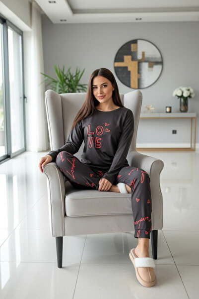Pijamaevi Fekete Love mintás termál női pizsama szett