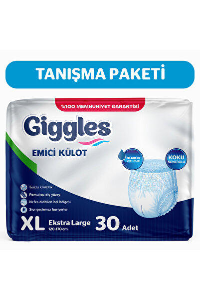 giggles Yetişkin Emici Külot Bez Ekstra Büyük Boy (XL) Bel Boyu 120-170cm Islaklık Göstergeli 30 Adet