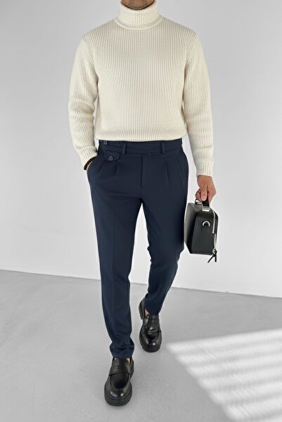 ablukaonline Pánské kalhoty z plisované látky tmavě modré