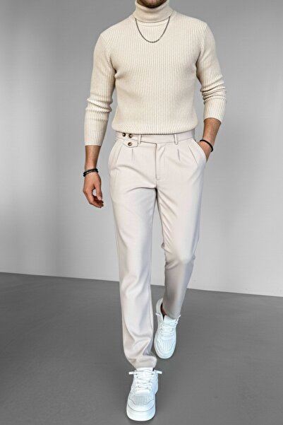 ablukaonline Férfi krémszínű rakott szövet nadrág