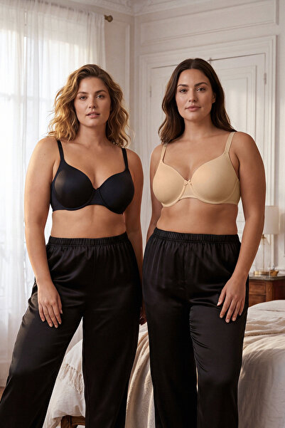 Trendyol Curve Schwarz-Hautfarbenes 2er-Pack Bügel-T-Shirt-BHs in Übergröße TBBAW26CW00007