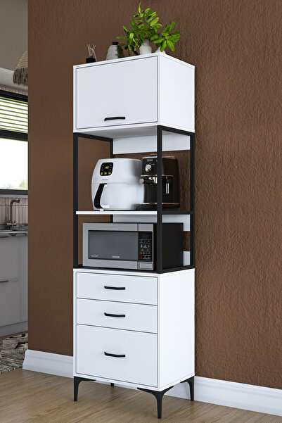 Rani Mobilya Rani JE135 Çok Amaçlı Dolap 1 Kapaklı 3 Çekmeceli Kiler Mutfak Dolabı Beyaz