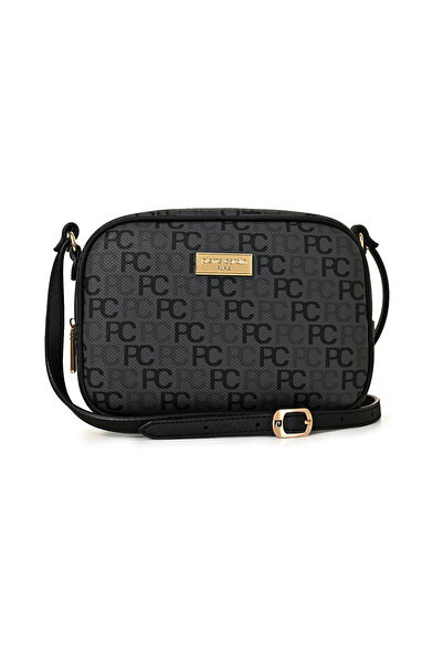 Pierre Cardin Anthrazitfarbene Tramlı Alphabet Damen-Umhängetasche 05PO22Y1538