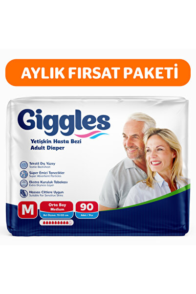 giggles Yetişkin Bel Bantlı Hasta Bezi Orta Boy (Medium) Bel Boyu 85-125cm  -...