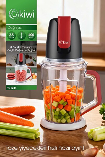 Kiwi Gıda Doğrayıcı Rondo 8 Bıçaklı 2.5 LT Geniş Hazneli Kaymaz Tabanlı KC-8244