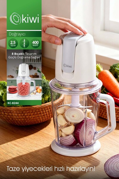 Kiwi Gıda Doğrayıcı Rondo 8 Bıçaklı 2.5 LT Geniş Hazneli Kaymaz Tabanlı KC-8244