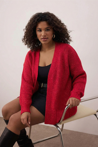 Trendyol Curve Red Soft Textured Pocket Detailed Knitwear Cardigan Tbbaw26Av00027