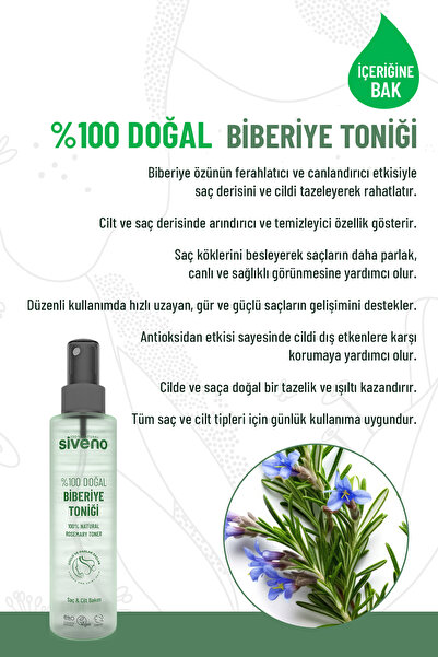 Siveno %100 Doğal Biberiye Suyu Saç Dökülmesi Karşıtı ve Hızlı Saç Uzatma Etkili Saç Toniği 150 ml