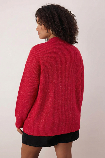 Trendyol Curve Red Soft Textured Pocket Detailed Knitwear Cardigan Tbbaw26Av00027
