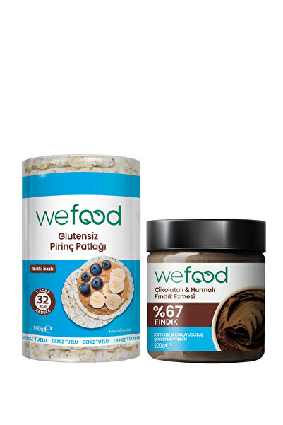 Wefood Çikolatalı Hurmalı Fındık Ezmesi 200 gr + Glutensiz Pirinç Patlağı 100 gr