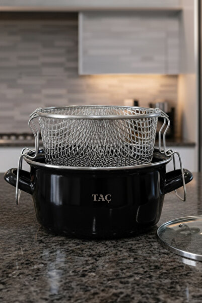 Taç Çıtır Cips 22 Cm Emaye Siyah Kızartma Tenceresi