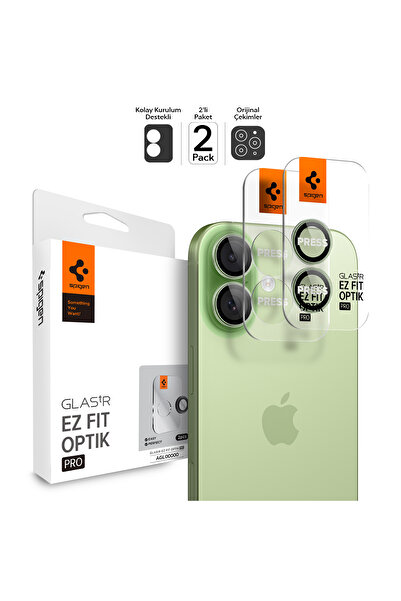 Spigen iPhone 17 / 16 Plus / 16 Camera Lens Glass Protector Easy Installation (2 Pieces) Green - Agl10128