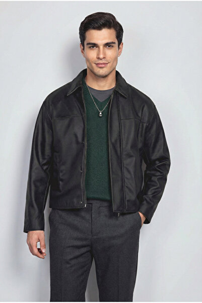 ablukaonline Men's Oversize Suede Look Jacket Black