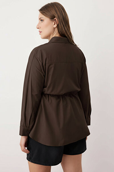 Trendyol Curve Καφέ πουκάμισο με μακρύ μανίκι με κορδόνι περίσφιξης TBBAW26AX00000