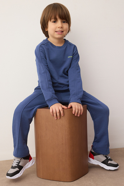 TRENDYOLKIDS Benzin pamut sima, túlméretezett kötött uniszex gyerek pulóver és melegítőnadrág alsó - felső szett TKDAW26AU00022