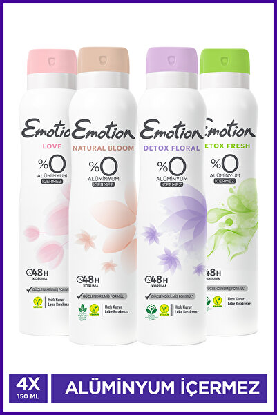 Emotion Kadın Vegan Deodorant Set 4x150 Ml (Natural Bloom-Love-Detox Floral&Fresh)
