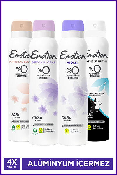 Emotion Kadın Vegan Deodorant 150 Ml 4'lü Set (Bloom,Floral,Violet,Invisible Freh) Leke Bırakmaz