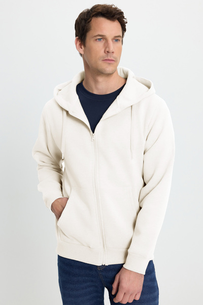Tudors Unisex Relax Fit Comfortable Cut Cotton Fleece Inside Double Pockets Full Zipper White K Hooded Sweatshirt