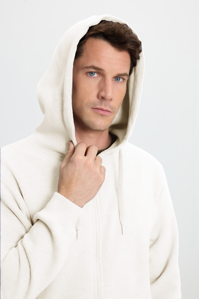 Tudors Unisex Relax Fit Comfortable Cut Cotton Fleece Inside Double Pockets Full Zipper White K Hooded Sweatshirt