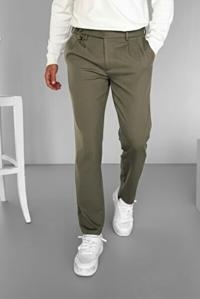 ablukaonline Χακί Ανδρικό Παντελόνι - Πλισέ Ύφασμα