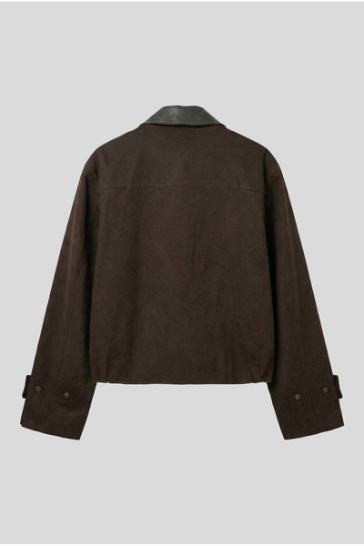 ablukaonline Men's Boxy Fit Wide Cut Contrast Collar Premium Jacket Brown