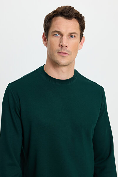 Tudors Ανδρικό φούτερ με μακρύ μανίκι, εξαιρετικά μαλακό, πράσινο φούτερ με λαιμόκοψη