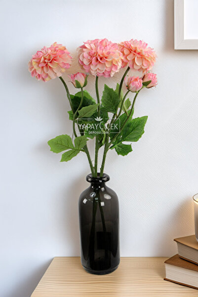 Yapay Çiçek Deposu Yapay Çiçek Lüx Goncalı Zinnia Dalı 60 cm Somon-Pembe