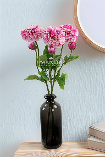 Yapay Çiçek Deposu Yapay Çiçek Lüx Goncalı Zinnia Dalı 60 cm Fuşya