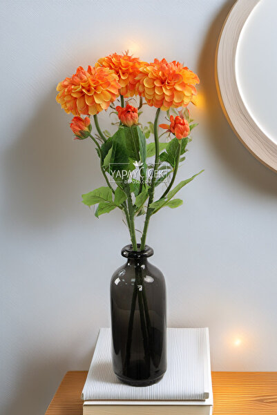 Yapay Çiçek Deposu Yapay Çiçek Lüx Goncalı Zinnia Dalı 60 cm Turuncu