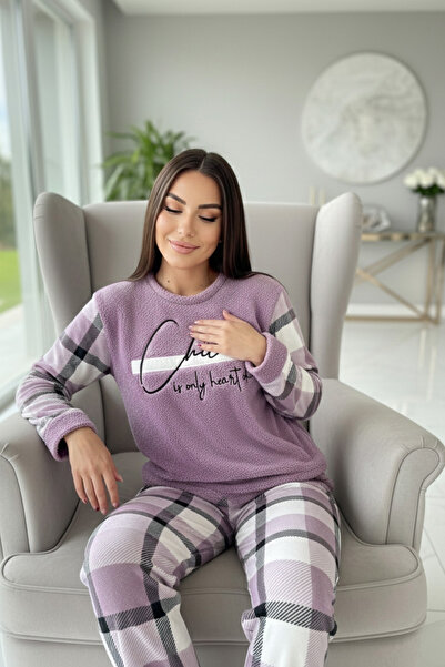 Pijamaevi Μωβ Σετ βελούδινη γυναικεία πιτζάμα με Deep Chic σχέδιο