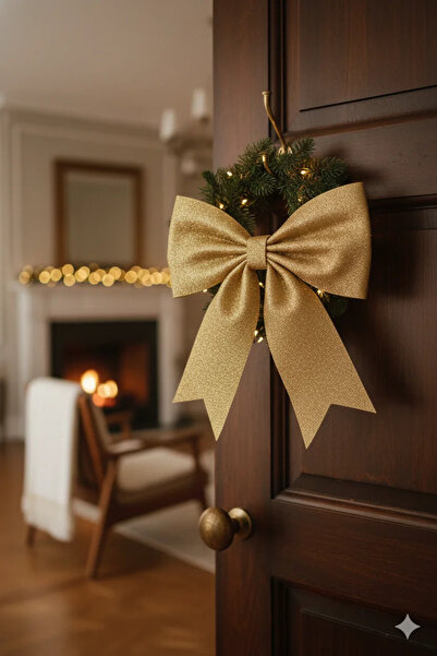 AMALFİ Χρυσή Πόρτα Επιτραπέζια Στολίδι Δέντρο Ασημί Eva Φιόγκος Διακόσμηση Χριστουγεννιάτικο Στολίδι 25 Χ 25εκ