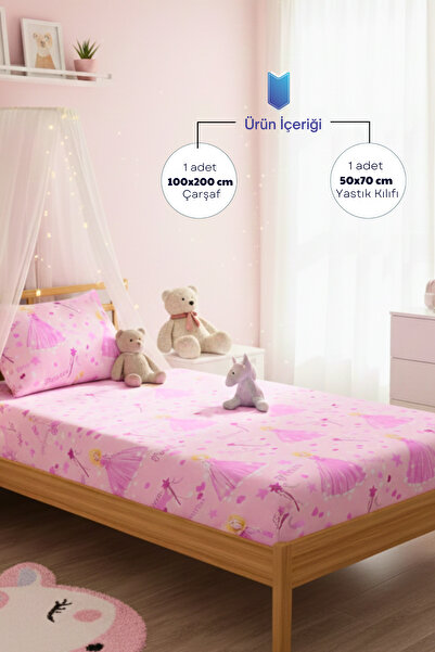 Formeya Princess Patterned Single Fitted Sheet Set with Pillowcase 100X200 cm (Sheet+Pillowcase)