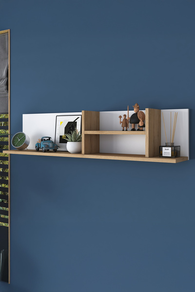 Rani Mobilya Rani Ae103 Dekoratif Duvar Rafı Beyaz - Sepet Ceviz