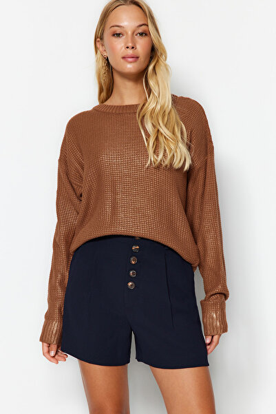 Trendyol Collection Pulover din tricotaje cu imprimeu folie maro TWOAW24KZ00969