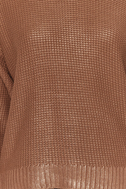 Trendyol Collection Pulover din tricotaje cu imprimeu folie maro TWOAW24KZ00969