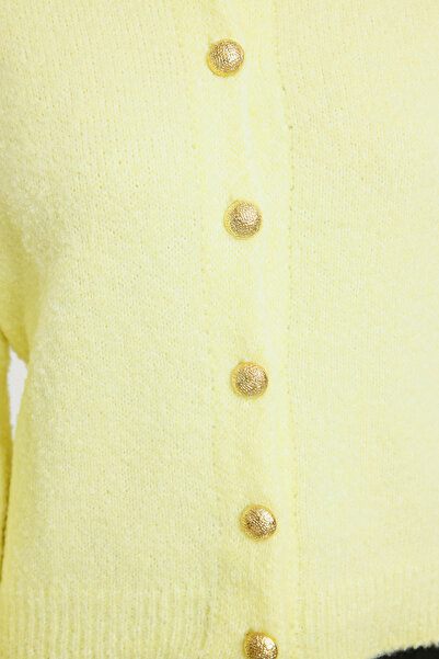Trendyol Collection Yellow Button Detailed Balloon Sleeve Soft Textured Coat-Looking Knitwear Cardigan Twoaw25Hi00147