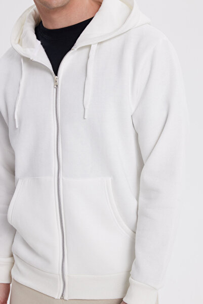 Tudors Φούτερ Unisex Relax Fit Άνετο Βαμβακερό Φλις με διπλή τσέπη με φερμουάρ Λευκό K με κουκούλα