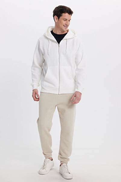 Tudors Φούτερ Unisex Relax Fit Άνετο Βαμβακερό Φλις με διπλή τσέπη με φερμουάρ Λευκό K με κουκούλα