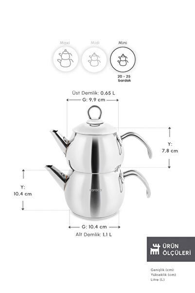 Karaca Set de ceainice din metal de dimensiuni mini Adelya cu bază de inducție