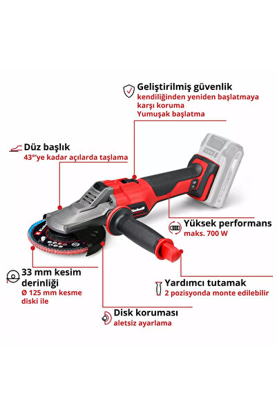 Einhell Einhell TP-AG 18/125 F Li BL - Solo, Akülü Avuç Taşlama