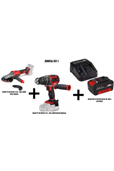 Einhell Avantaj Set-1 18/125 F Li BL Akülü Avuç Taşl+TP-CD 18/60 Akülü Darb Vid+18V 4Ah Akü Şarj Cih