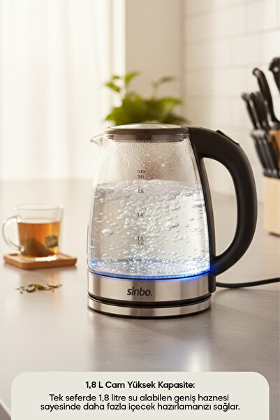 Sinbo Sk-8033 Glass Blue Led Illuminated Wireless Water Heater Kettle