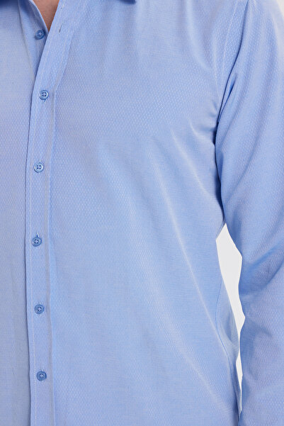 Tudors Men's modern fit slim cut cotton easy iron dobby blue shirt