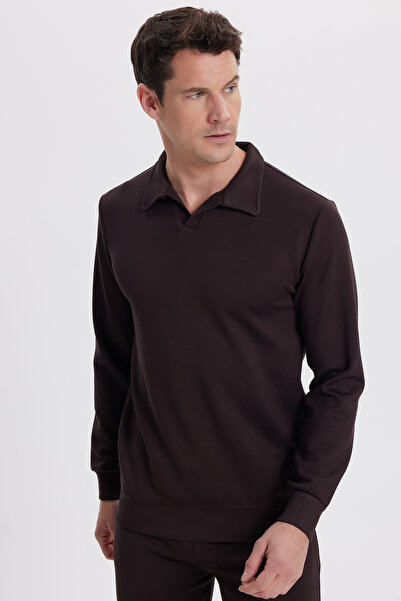 Tudors Мъжка удобна поло блуза с V-образно деколте в кафяво