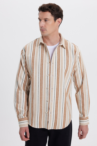 Tudors Men's Relax Fit Comfortable Cut Sports Collar Striped Lumberjack Shirt