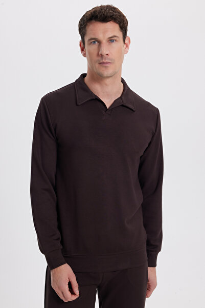 Tudors Мъжка удобна поло блуза с V-образно деколте в кафяво