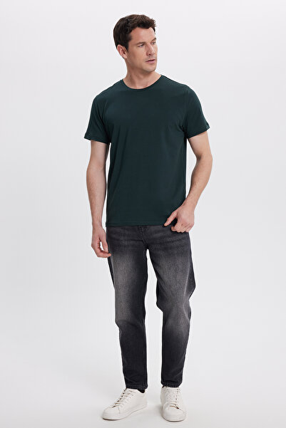 Tudors Men's Slim Fit Slim Fit Cotton Soft Texture Stretch Fabric Stretch Fabric Basic Dark Green Crew Neck T-Shirt